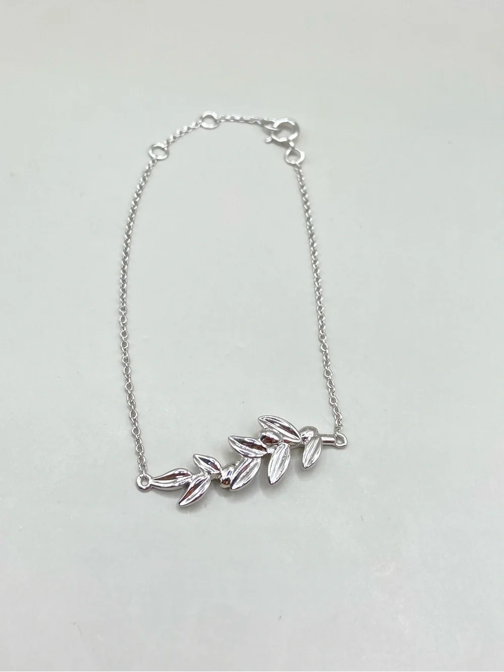 Sterling Silver Olive Leaf Branch Chain Bracelet
